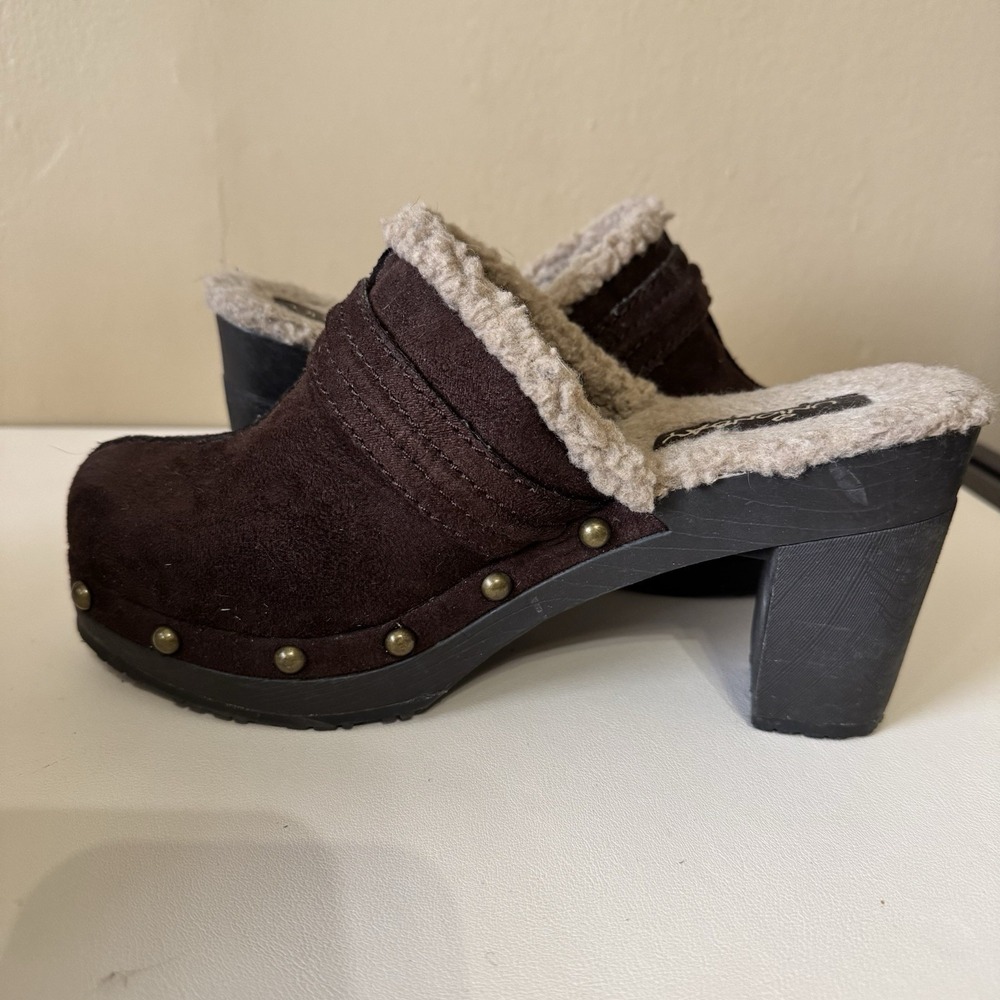 Vintage 90s Y2K Unionbay Studded Heel Platform Sherpa Clogs Women's Sz 7.5 Boho - Picture 4 of 7